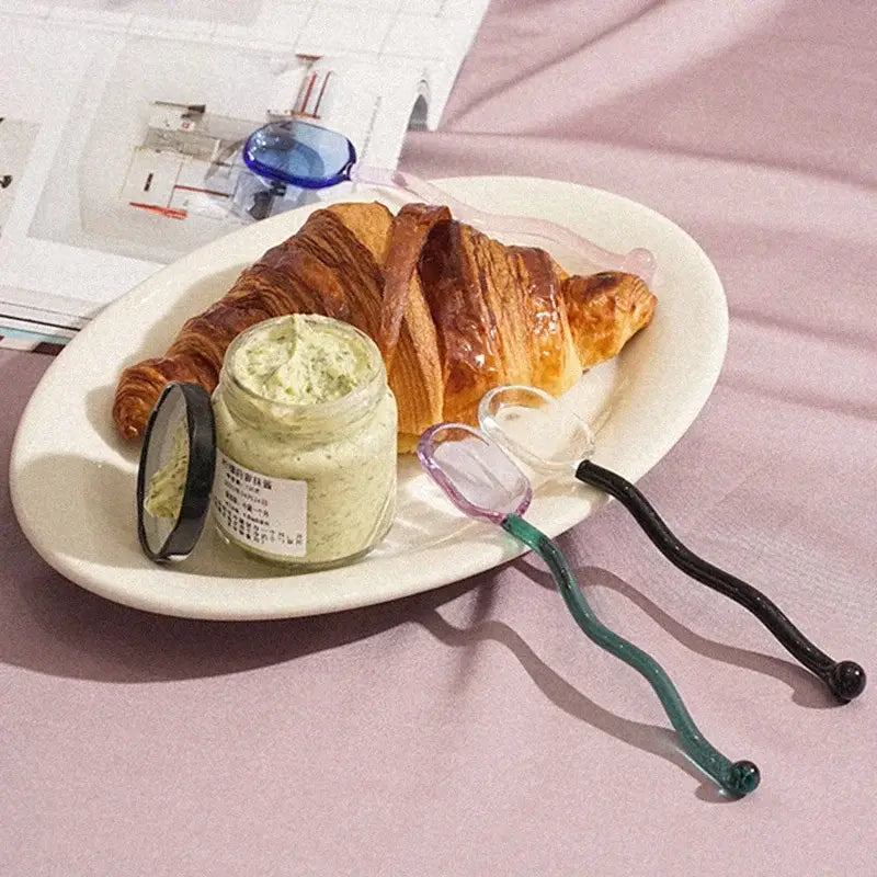 Creative purple & green glass spoon dessert set for kitchen dining
