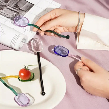 Creative purple & green glass spoon dessert set for kitchen dining