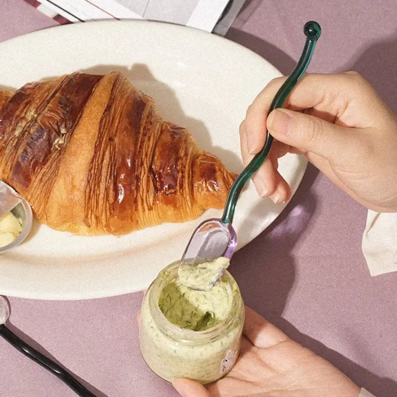 Creative purple & green glass spoon dessert set for kitchen dining