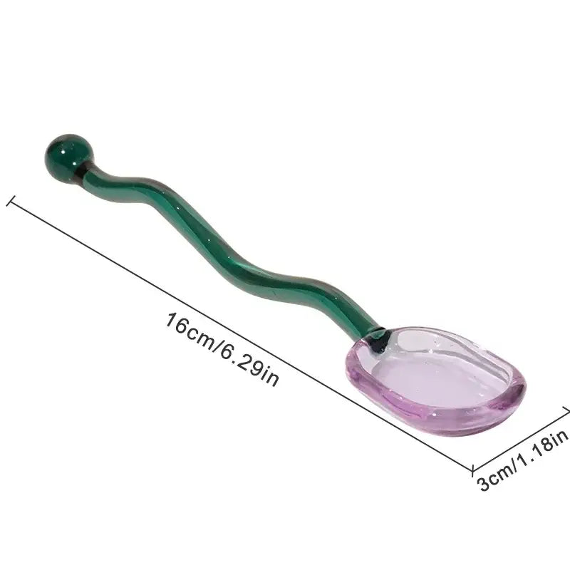 Creative purple & green glass spoon dessert set for kitchen dining