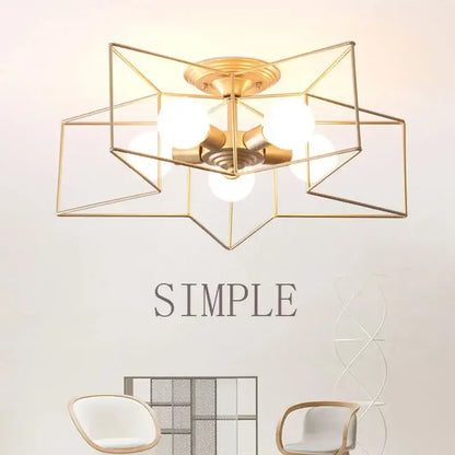 Creative star led ceiling chandelier brushed gold living room light