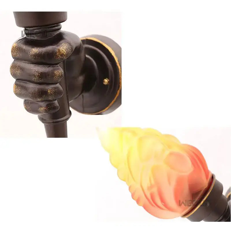 Creative torch hand wall lamp bronze glass light for living room