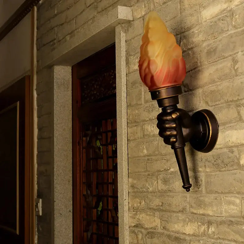 Creative torch hand wall lamp bronze glass light for living room