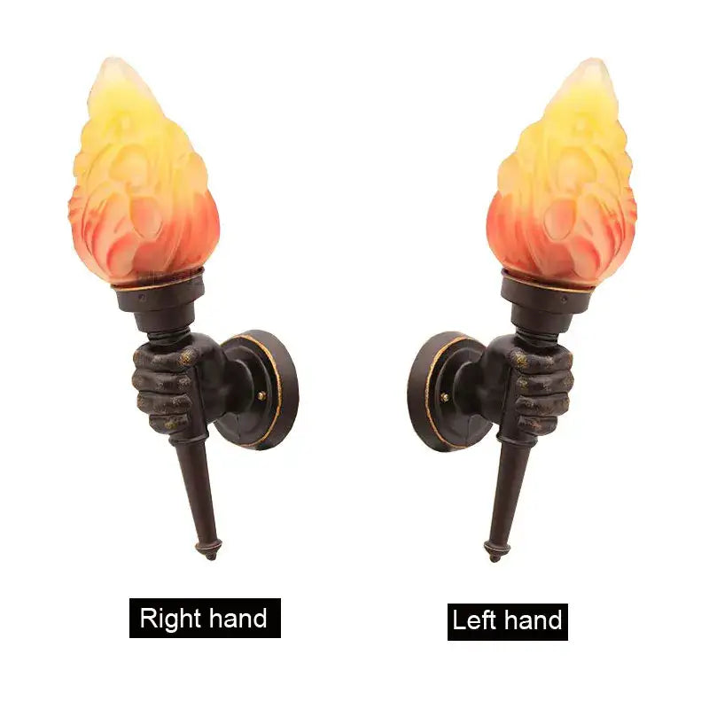 Creative torch hand wall lamp bronze glass light for living room