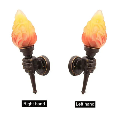 Creative torch hand wall lamp bronze glass light for living room