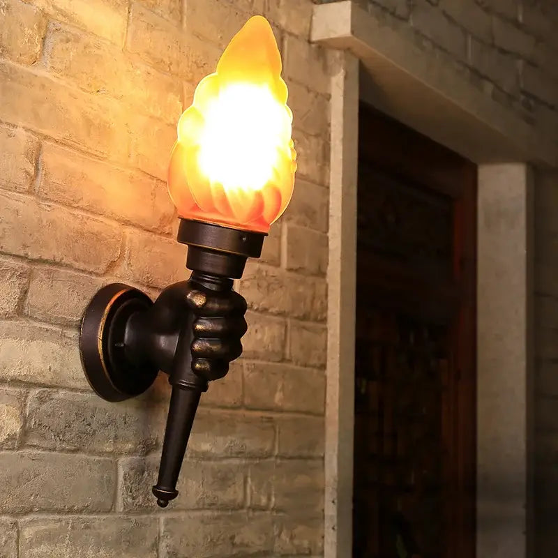Creative torch hand wall lamp bronze glass light for living room
