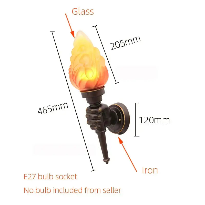 Creative torch hand wall lamp bronze glass light for living room
