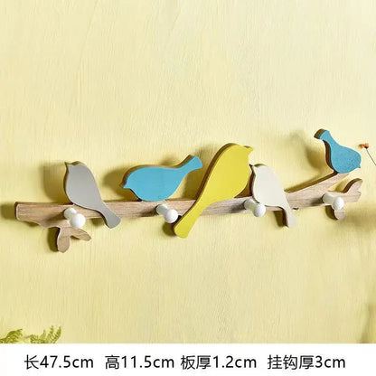 Creative wooden birds coat rack green & beige entryway wall hook