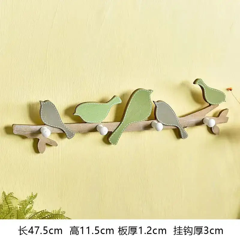 Creative wooden birds coat rack green & beige entryway wall hook