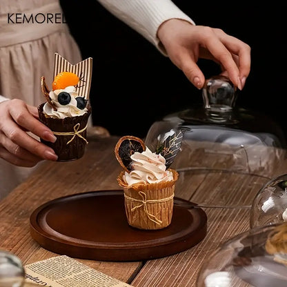 Creative wooden cake storage box with glass lid kitchen server