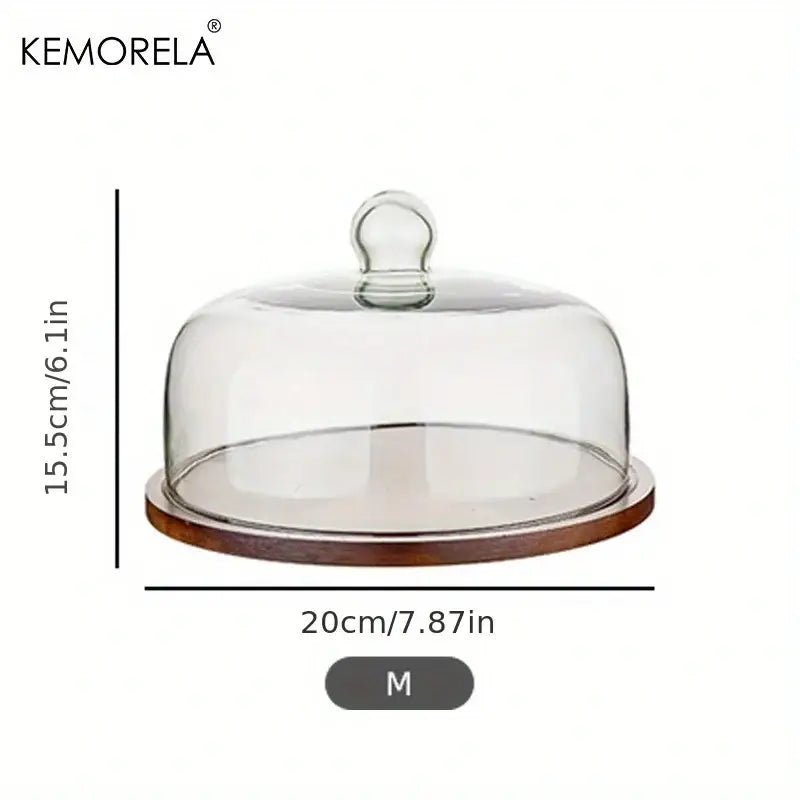 Creative wooden cake storage box with glass lid kitchen server