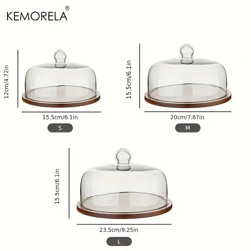 Creative wooden cake storage box with glass lid kitchen server