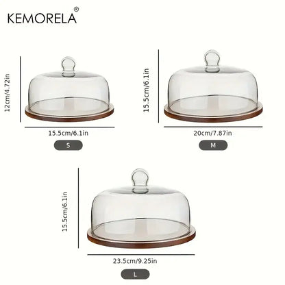Creative wooden cake storage box with glass lid kitchen server