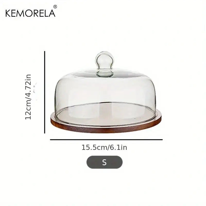 Creative wooden cake storage box with glass lid kitchen server