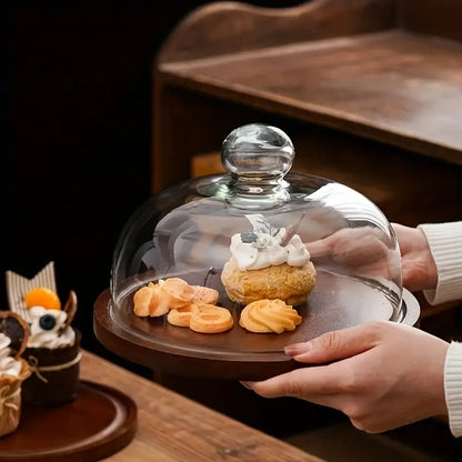 Creative wooden cake storage box with glass lid kitchen server