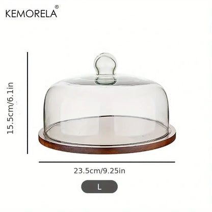 Creative wooden cake storage box with glass lid kitchen server