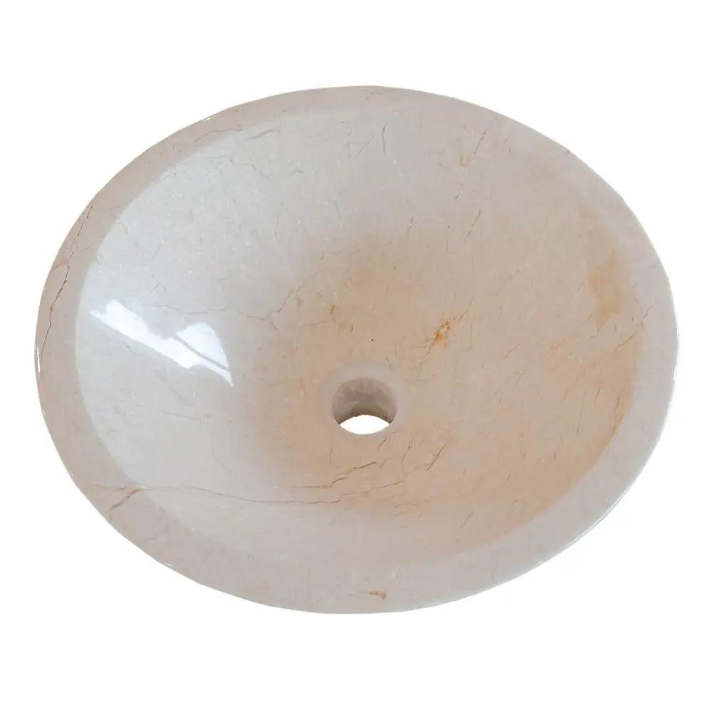 Cream Marble Tapered Vessel Bathroom Sink With High Gloss Polished 16 Inch