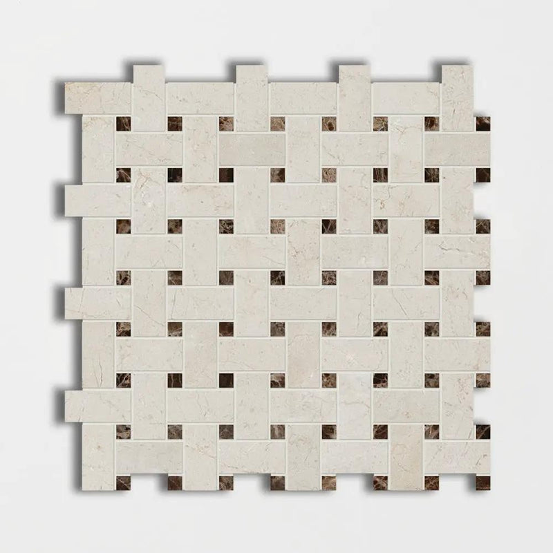 Crema Marfil Polished Basket Weave Marble Mosaics 12x12