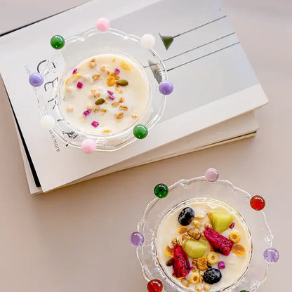 Crown clear glass fruit bowl with colorful beads dining room dish