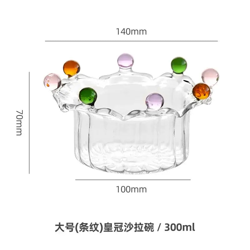 Crown clear glass fruit bowl with colorful beads dining room dish