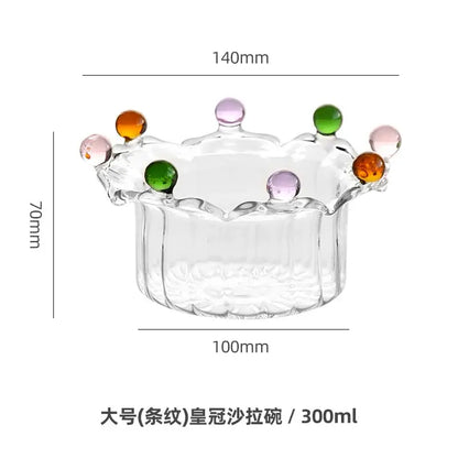 Crown clear glass fruit bowl with colorful beads dining room dish