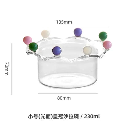 Crown clear glass fruit bowl with colorful beads dining room dish