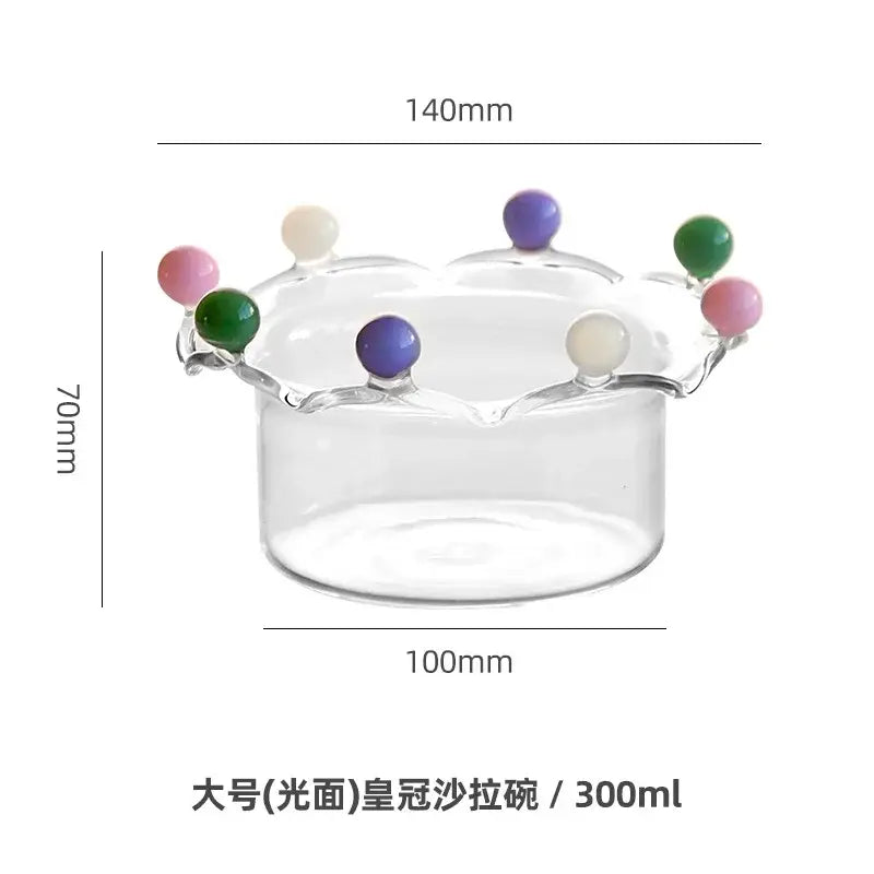 Crown clear glass fruit bowl with colorful beads dining room dish