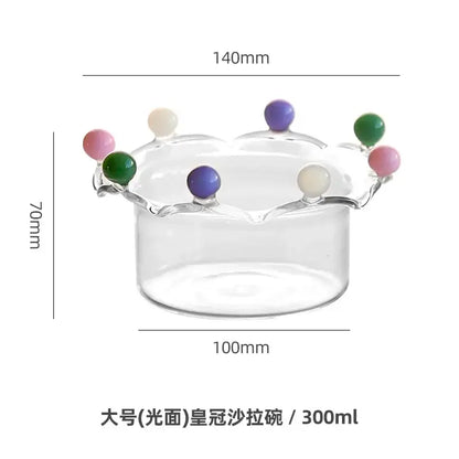 Crown clear glass fruit bowl with colorful beads dining room dish