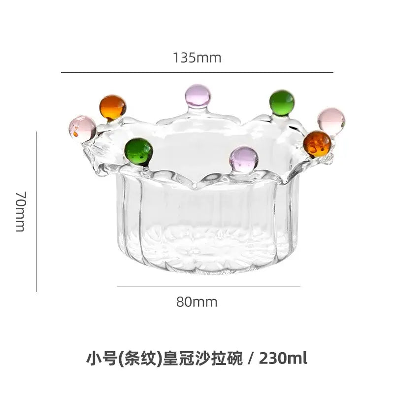 Crown clear glass fruit bowl with colorful beads dining room dish