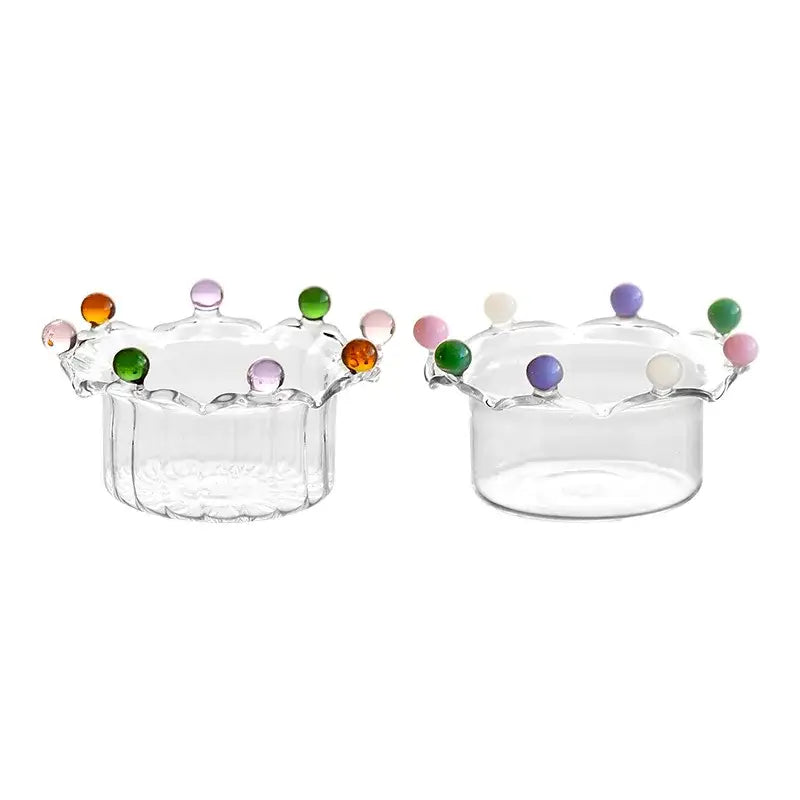Crown clear glass fruit bowl with colorful beads dining room dish