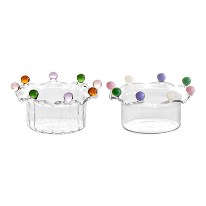 Crown clear glass fruit bowl with colorful beads dining room dish
