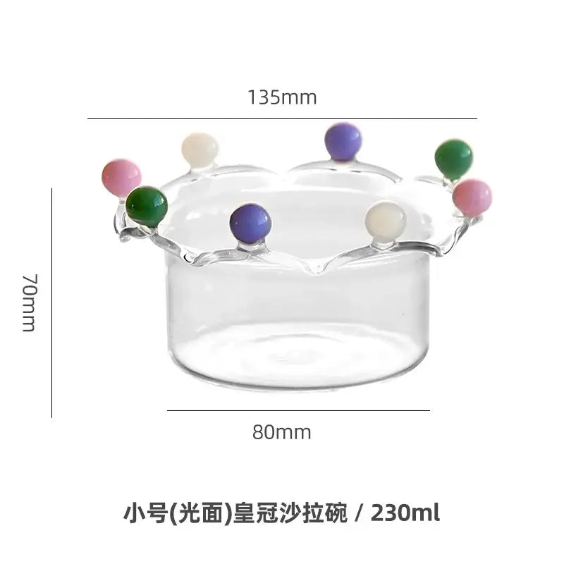 Crown clear glass fruit bowl with colorful beads dining room dish