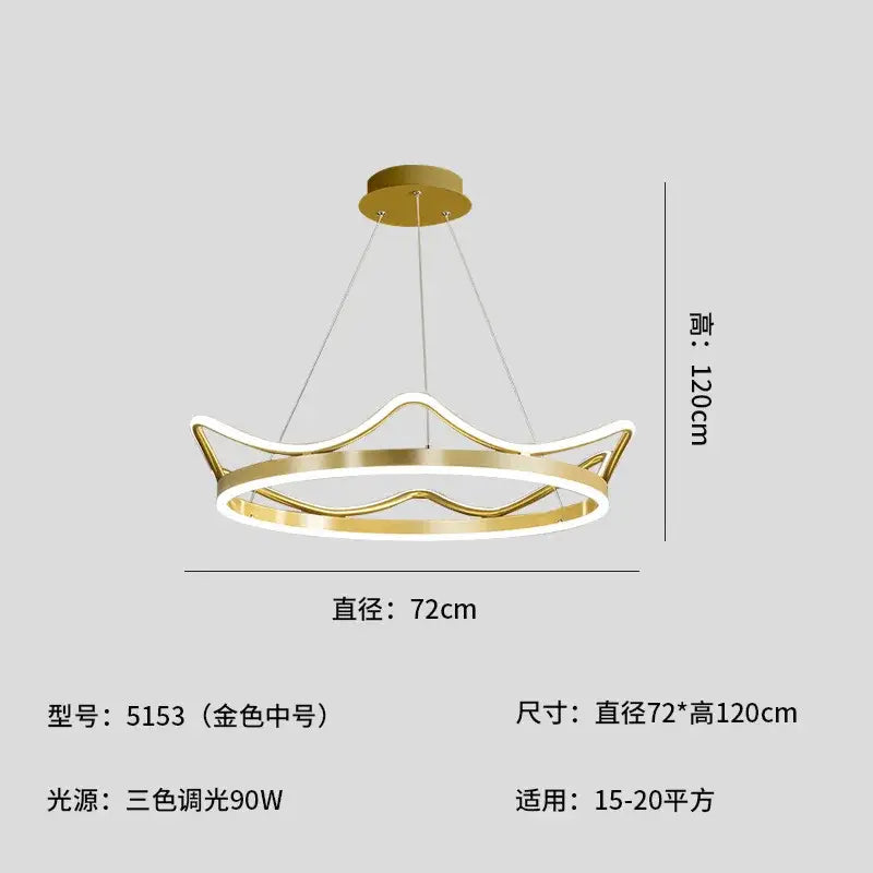 Crown design gold chandelier with white spheres for living room