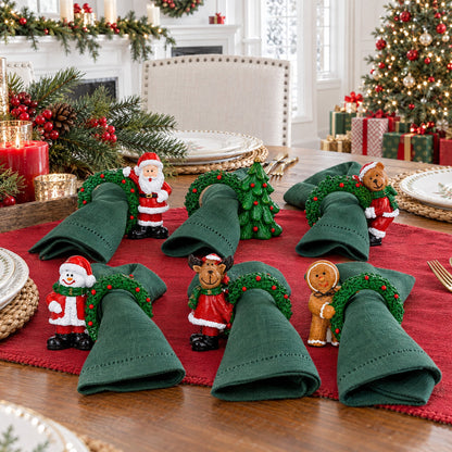 Set of 6 Santa, Snowman, Reindeer, Christmas Wreath Napkin Rings 2.5 Inches