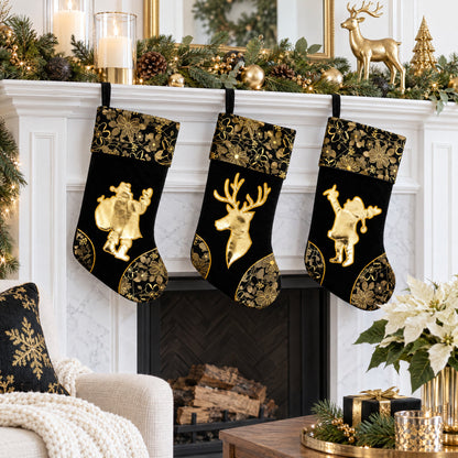 Set of 3 Felt Santa, Reindeer Christmas Stockings 16 Inches