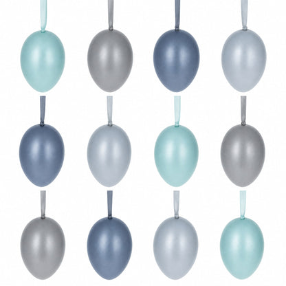Set of 12 Pastel Blue Plastic Easter Egg Ornaments 2.35 Inches