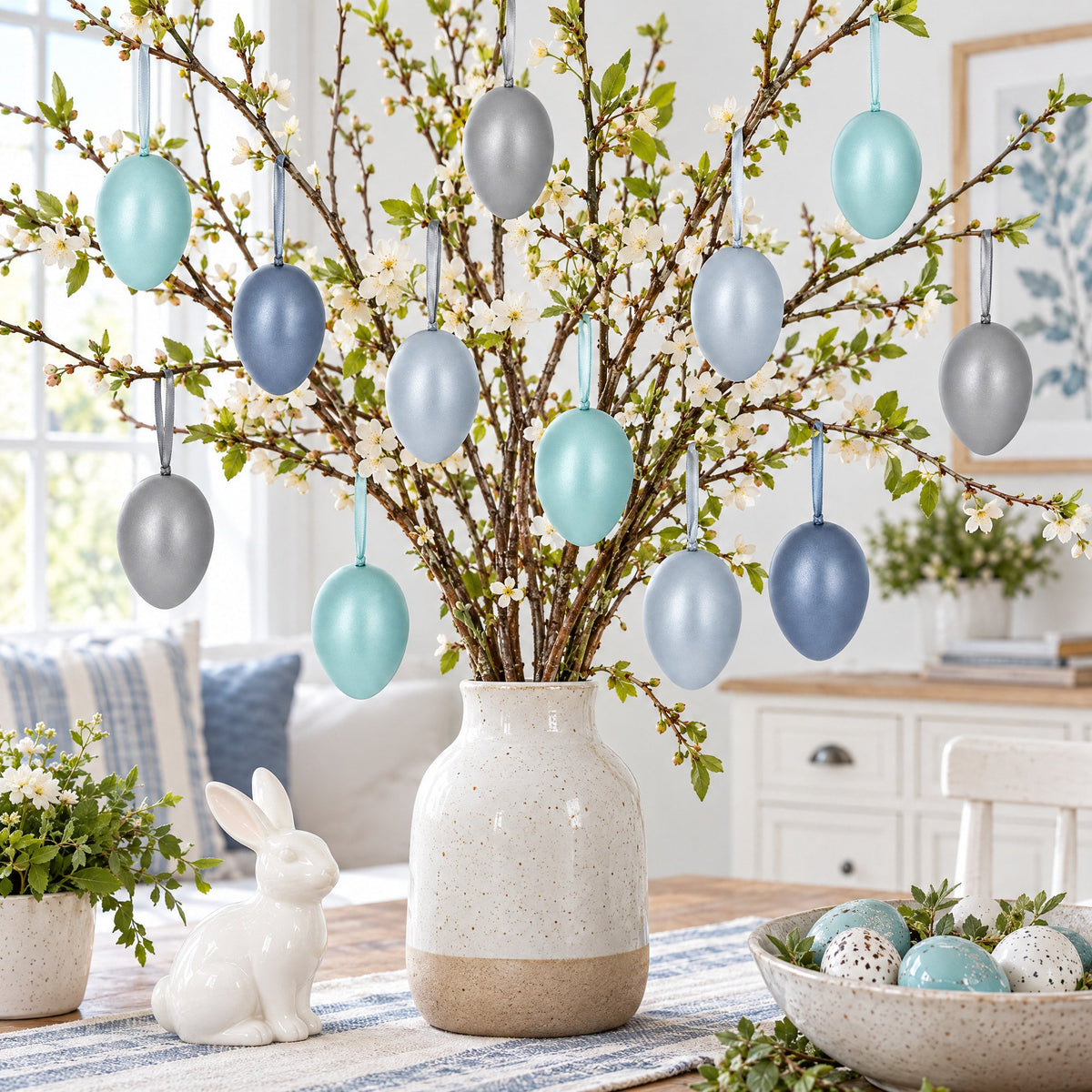 Set of 12 Pastel Blue Plastic Easter Egg Ornaments 2.35 Inches