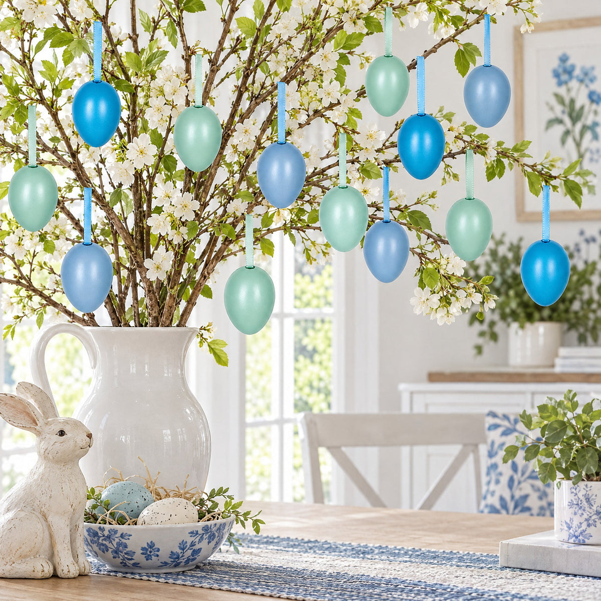 Bag of 12 Miniature Pastel Blue Plastic Easter Egg Ornaments 1.5 Inches