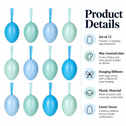 Bag of 12 Miniature Pastel Blue Plastic Easter Egg Ornaments 1.5 Inches