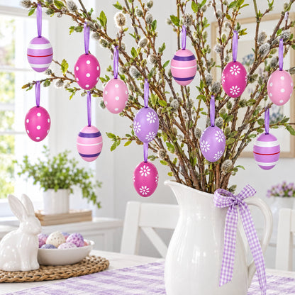 Bag of 12 Miniature Pastel Purple Plastic Easter Egg Ornaments 1.5 Inches