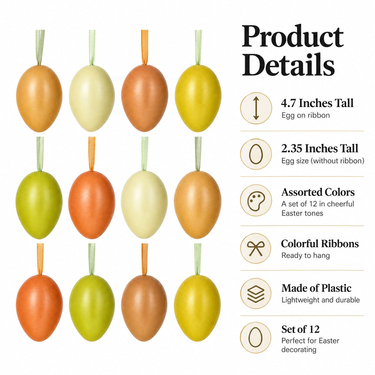 Bag of 12 Pastel Yellow Colors Plastic Easter Egg Ornaments 2.35 Inches