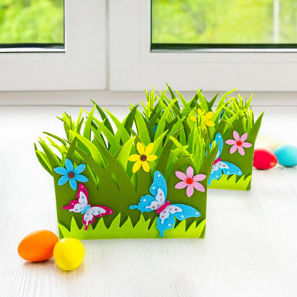 Set of 2 Colorful Felt Butterfly and Flower Spring Centerpieces for Tables and Shelves 6 Inches Tall