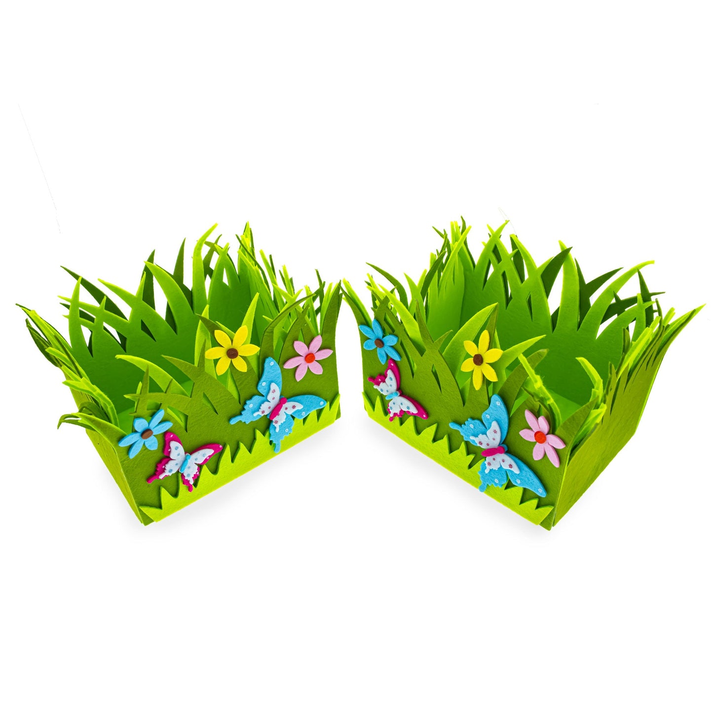 Set of 2 Colorful Felt Butterfly and Flower Spring Centerpieces for Tables and Shelves 6 Inches Tall