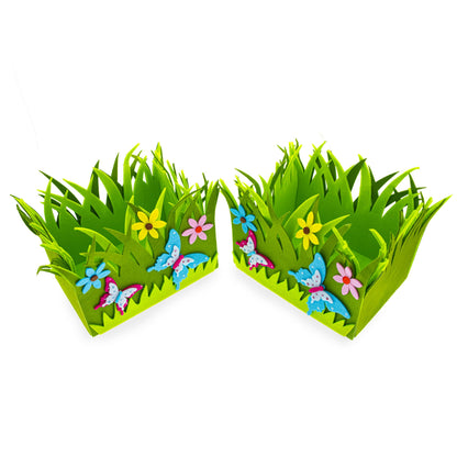 Set of 2 Colorful Felt Butterfly and Flower Spring Centerpieces for Tables and Shelves 6 Inches Tall