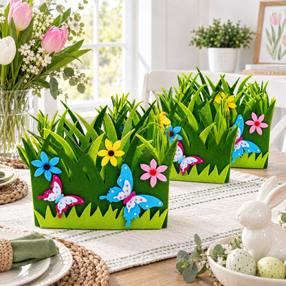 Set of 2 Colorful Felt Butterfly and Flower Spring Centerpieces for Tables and Shelves 6 Inches Tall