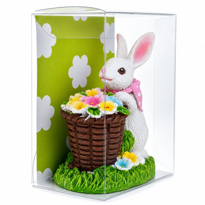 Spring Bunny Figurine With Floral Basket Easter Tabletop Accent 3 Inches Tall