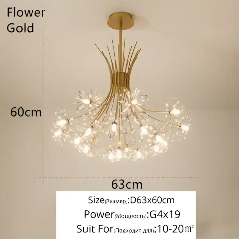 Crystal bionic petals gold chandelier for dining room