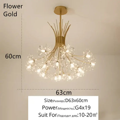 Crystal bionic petals gold chandelier for dining room