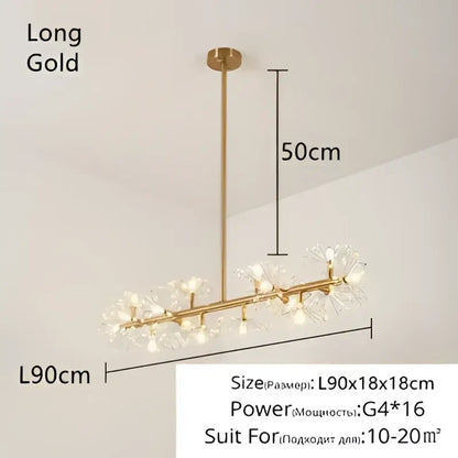 Crystal bionic petals gold chandelier for dining room