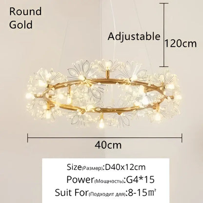 Crystal bionic petals gold chandelier for dining room